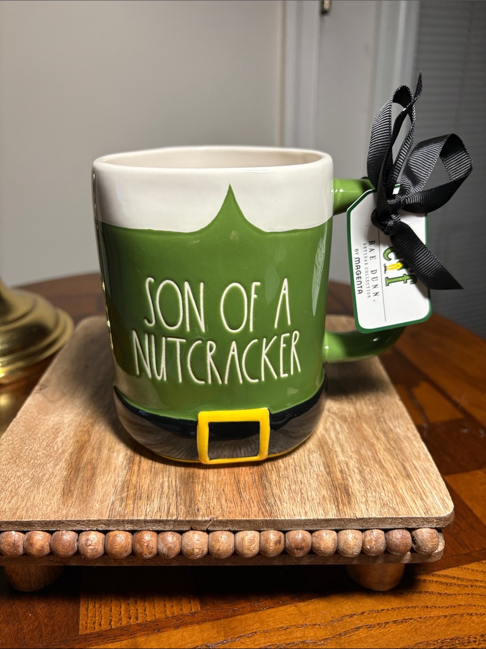 Rae Dunn Green Elf Belt "Son of a Nutcracker" Holiday Mug